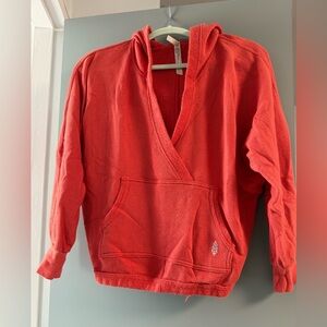 Free People Red Hooded Pullover Sweatshirt